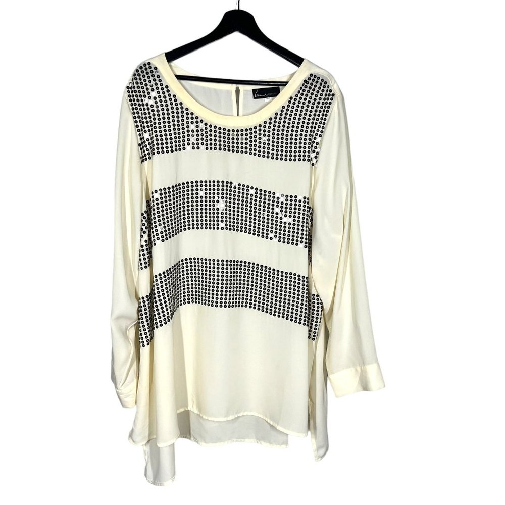 Lane Bryant Cream Sequin Long Sleeve Long Top 26 28